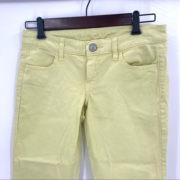 NWT American Eagle Stretch Skinny Jeans Lime Bright yellow green colorful size 4 - Picture 4 of 8